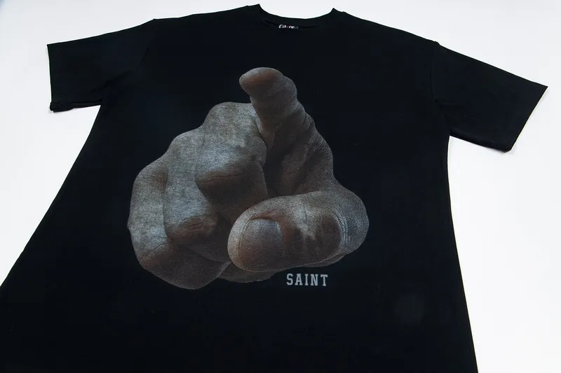 106💰S11# Mechao SAINT white ink direct-injection pure cotton 260g loose short-sleeved T-shirt 18 black, white S-XL